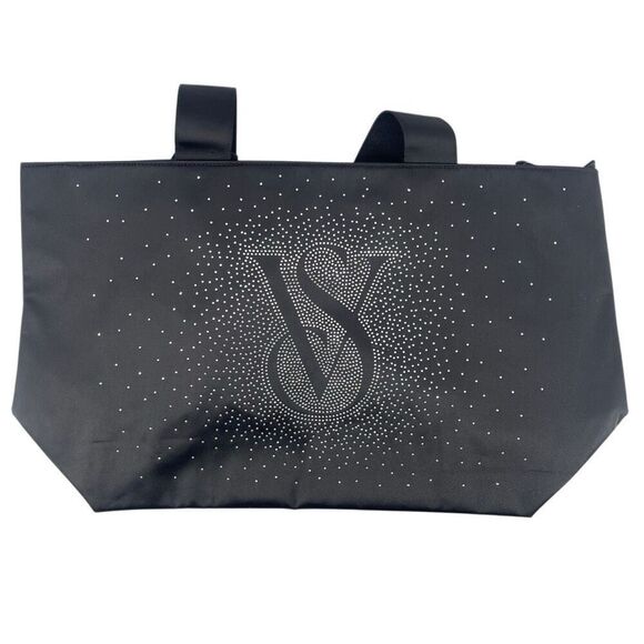 Victoria’s Secret Shine Tote Black Rhinestone Logo Oversized Glam Bag NWT - Picture 3 of 15